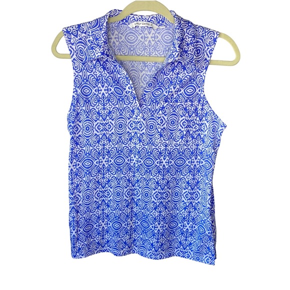 Emily Daniels Tops - Emily Daniels Womens Blue White Geometric Medallion Sleeveless V-Neck Top Medium